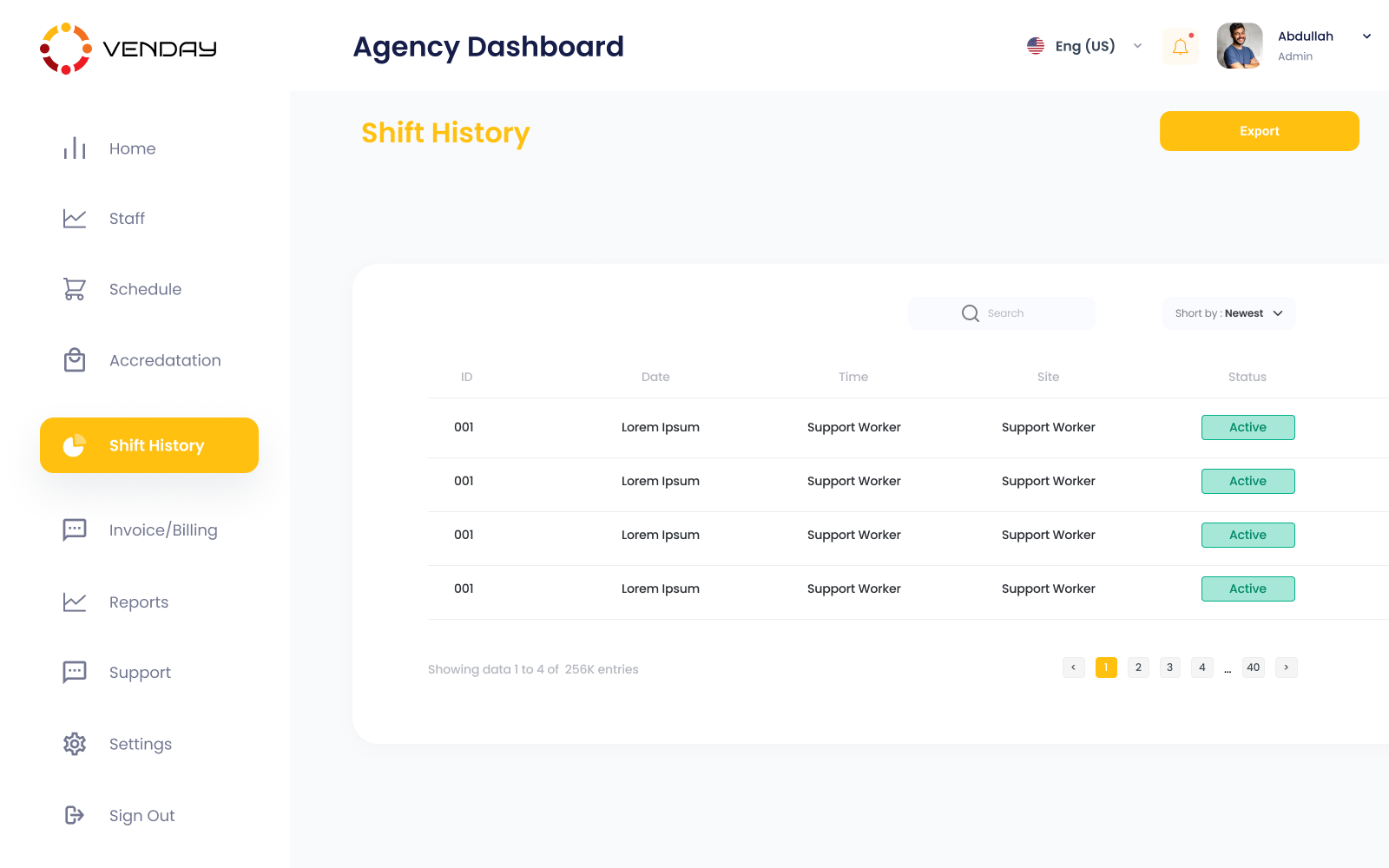 Venday platform dashboard preview